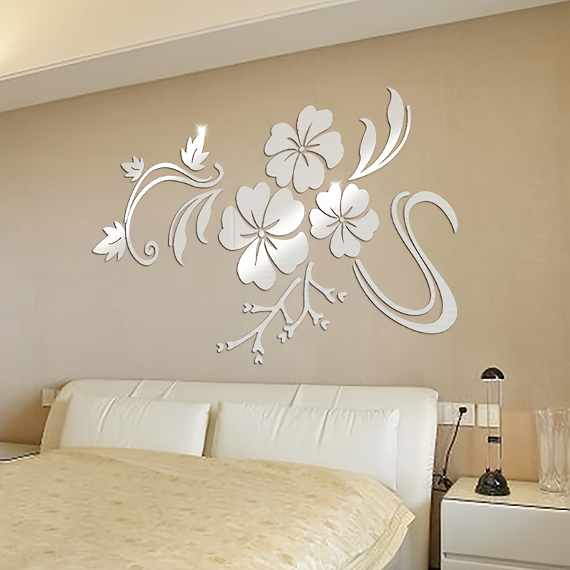 

Chic Floral 3d Acrylic Mirror Wall Decals - Removable Art Stickers For Living Room, Bedroom & Entryway Home Decor