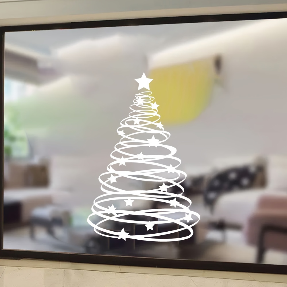 Christmas Glass Stickers, New Year Glass Christmas Tree Decorative Stickers, White Pvc Christmas Tree Holiday Decoration Stickers Suitable For Windows And Doors