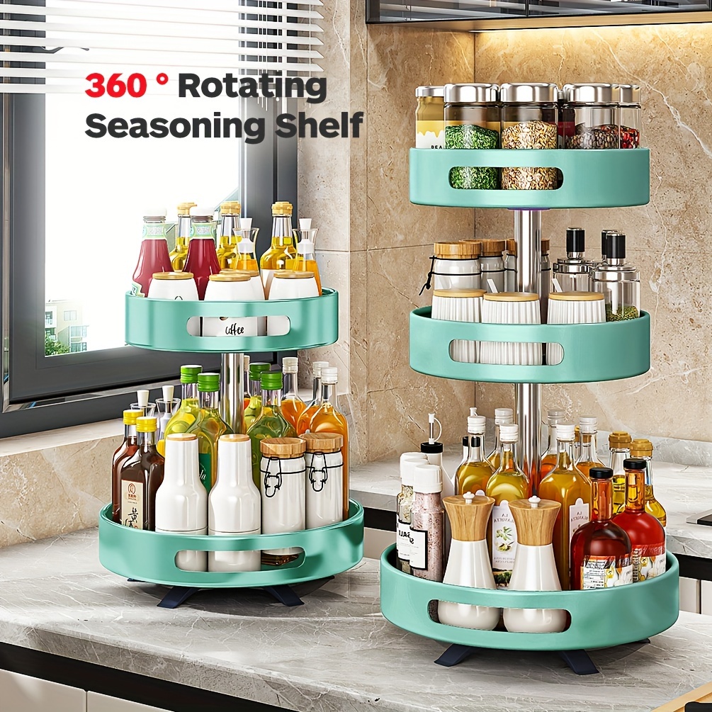 TEMU Rotating Seasoning Storage Rack, Kitchen Seasoning Shelf, Double-layer Household Countertop Corner Seasoning Storage Rack
