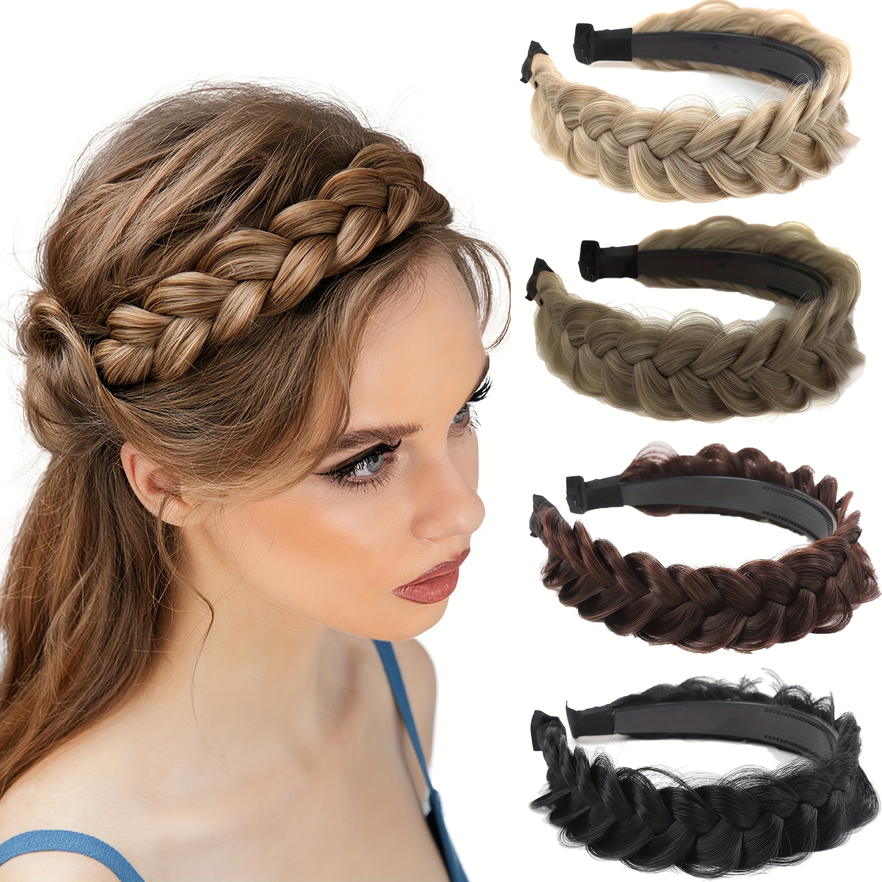 

Elegant Handmade Braid Wig Headband With Teeth – Anti-slip Matte , High-temperature Synthetic Fiber, Blonde To Dark Brown Gradient, Stylish Updos And Casual Attire, Wig Accessories