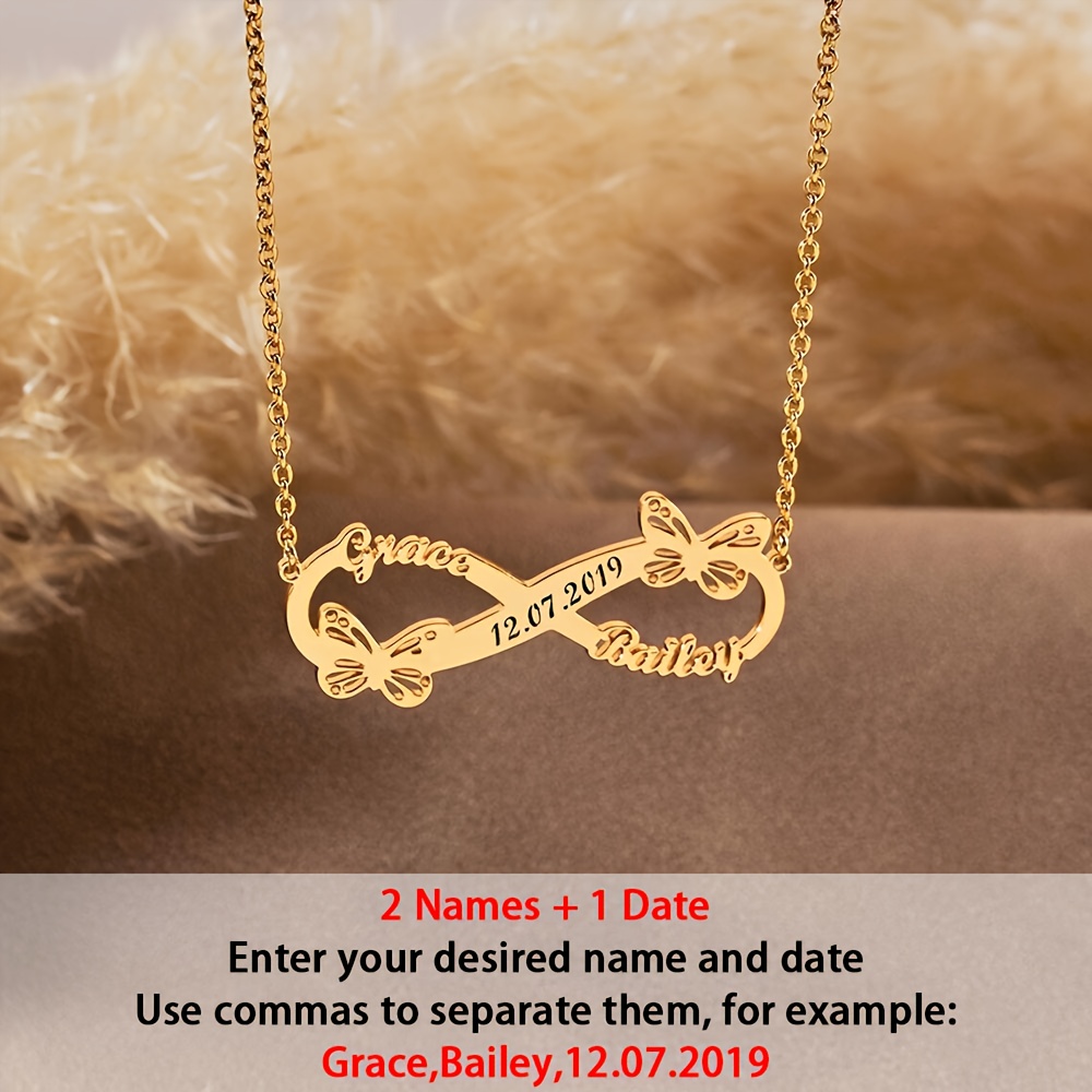 TEMU [Personnalisé] Pendentif Infinité Plaqué Or 18K, Personnalisable avec 2 Anglais + Date, Collier Personnalisé pour Femmes, Convient pour un ,