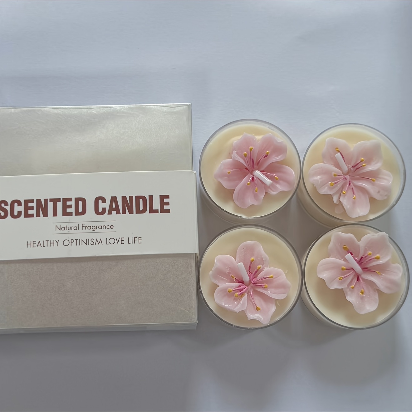 Image of Floral Floating Candle, 4pack Peach -shaped Tealight Scented Candle For Tables, Baths& Parties| Instagram- Decor, Bridal Gifts& Mood Lighting