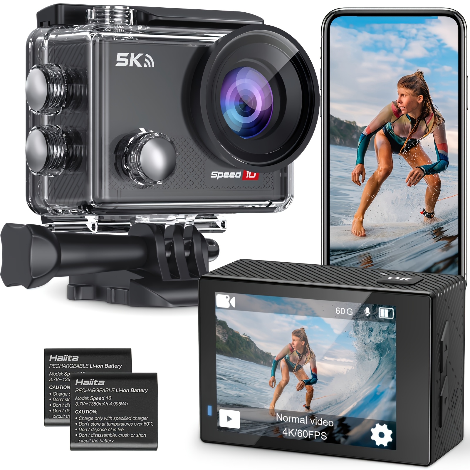 Image of Action Camera 5k 30fps Camera Underwater 131ft With Eis Wifi Control 170° Wide Angle Sports Helmet Bike Video Vlogging Adventure Recording Black