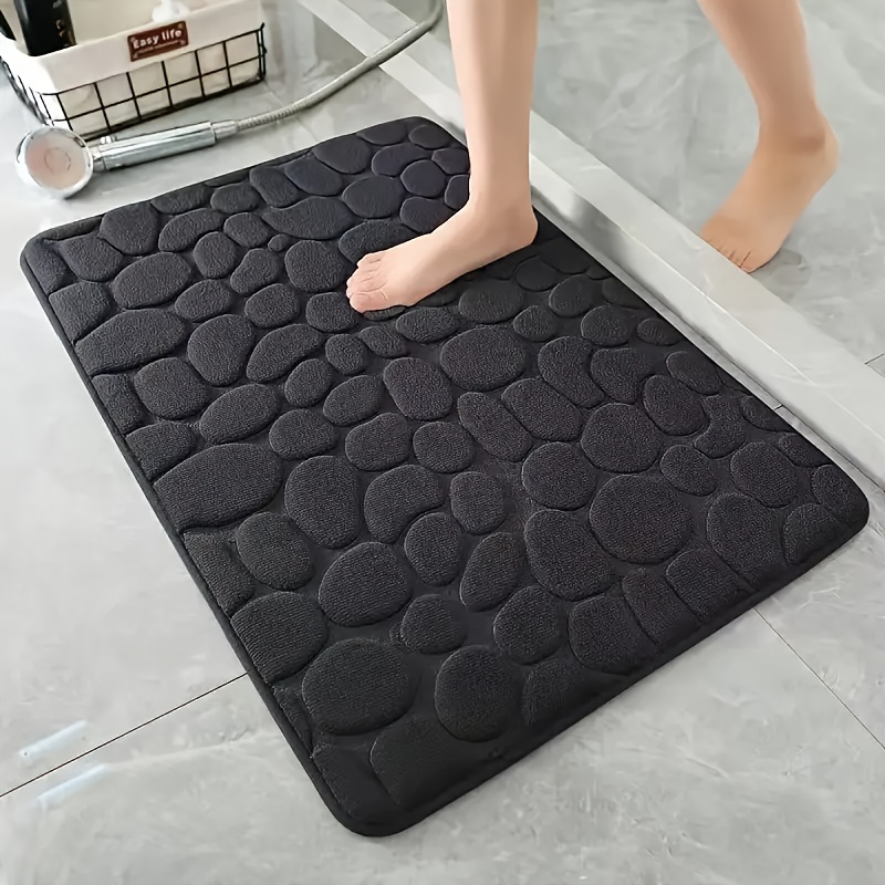 

1pc Pebble Design Memory Foam Bath Mat, Non-slip Absorbent Bathroom Rug With Bottom, Polyester Fiber, Machine Washable, Upholstered, , Under 3.2 Cubic Feet Storage, Less Than 27 Inches Height