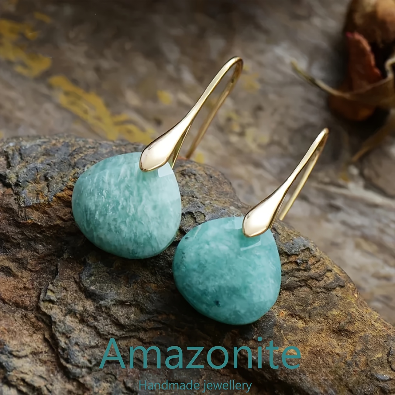 TEMU Boucles d'oreilles pendantes en Amazonite de haute qualité, en avec crochets dorés. Présentant des uniques de naturelle et une texture , ces