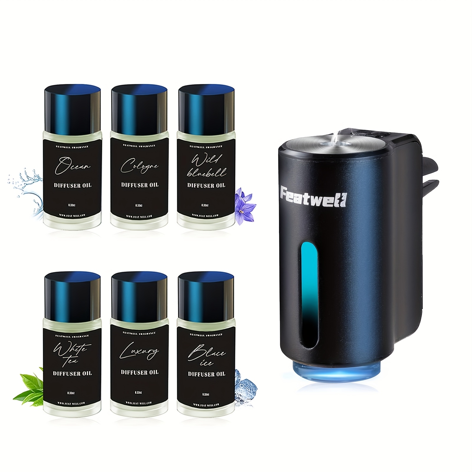 6*10ML, Ambientador para Coche, con Tres Ajustes Ajustables, Humidificador Difusor de Aceites Esenciales para Coches, Asiento de Coche