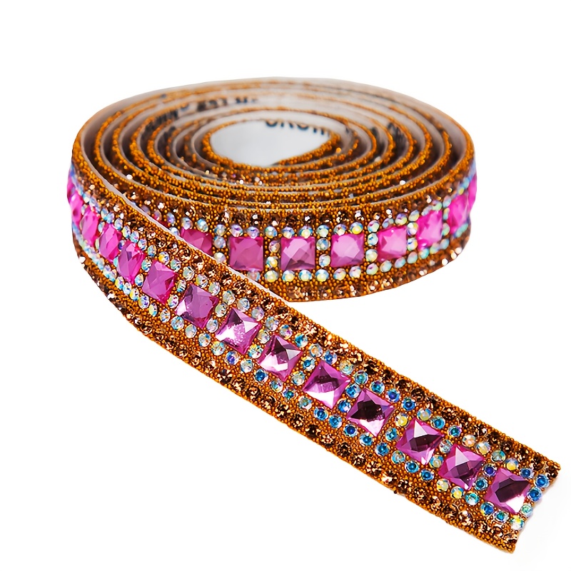 TEMU Magisches farbiges selbstklebendes Kristall-Strassband, 1,5 cm Breite 91,2 cm Länge, DIY Bastel-Strassband für Geschenkverpackung,