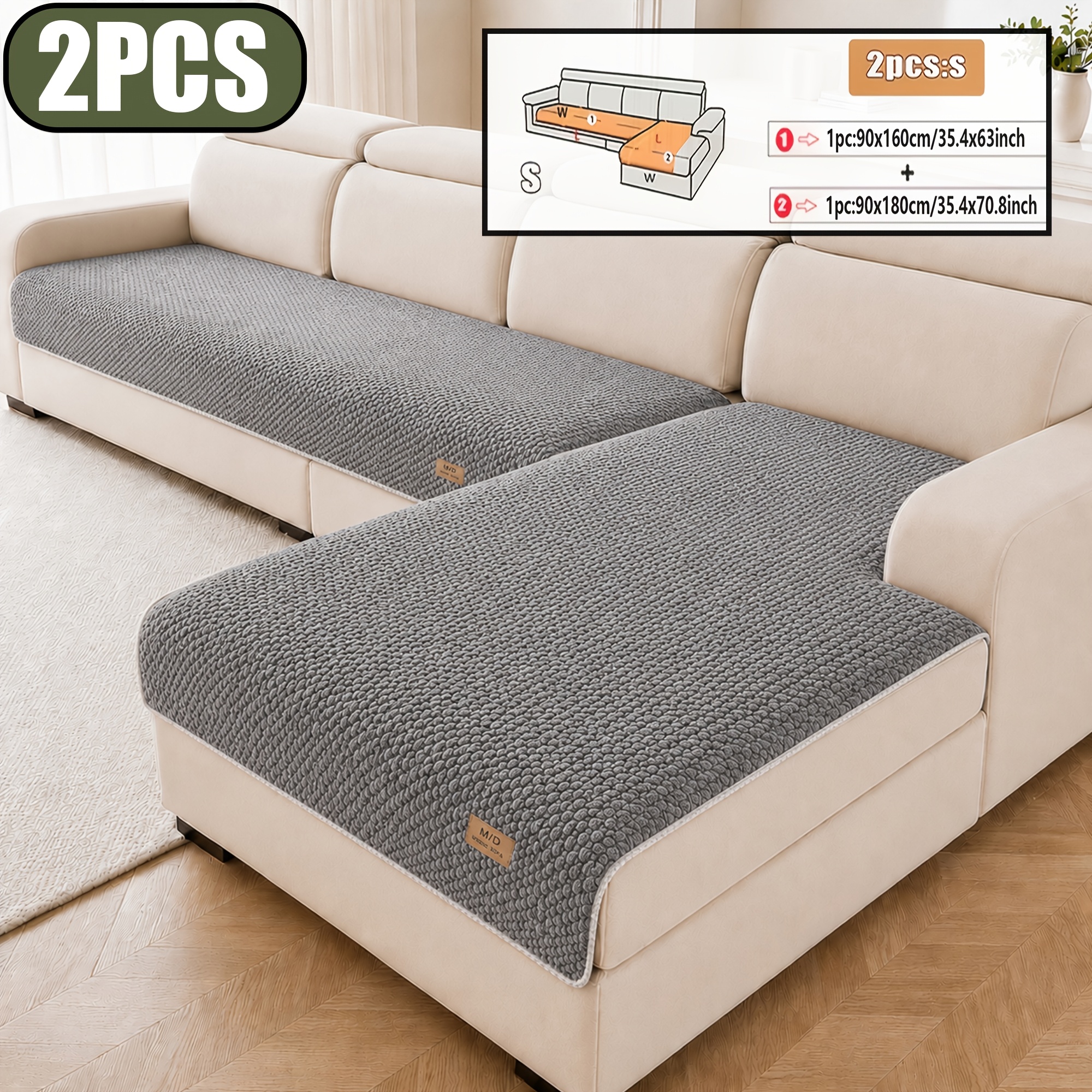 TEMU 2pcs Yorienne Bohemian Sofa Cover Suitable For L-shaped Sofas, Thickened Polyester Velvet Slipcover With Ruffle Trim, Non-slip -shaped Cushion,