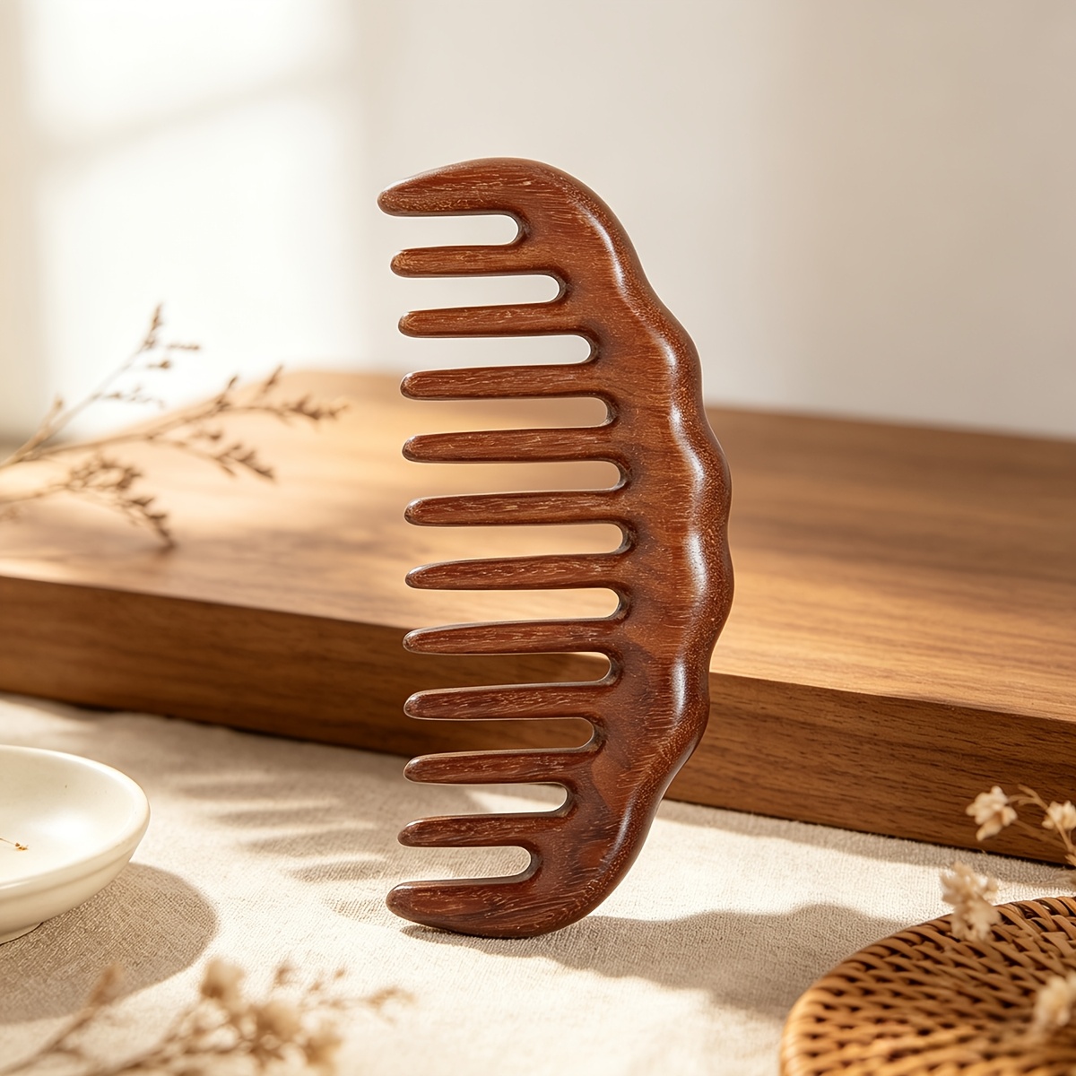TEMU 1pc Sandalwood Comb Solid Wood Comb Massage Comb Portable Home Wooden Comb Wide Tooth Comb Smoothing Comb
