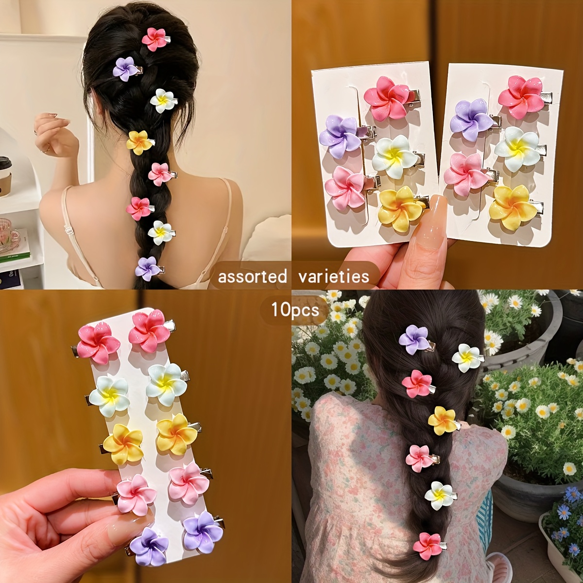 Image of 10 Random Colored Hair Clips, Cute Styles, Suitable For Daily Use, Colorful Floral Hair Additions