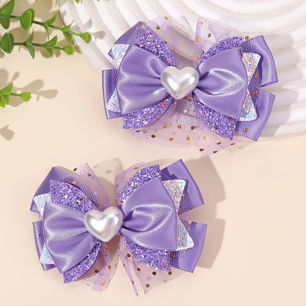 E-shop 2 Stück Elegante Herz-Schleifen-Haarspangen für Valentinstag, Mini Herz-Dekor Schleifen-Haarspangen Glitzer Schleifen-Haaraccessoires für