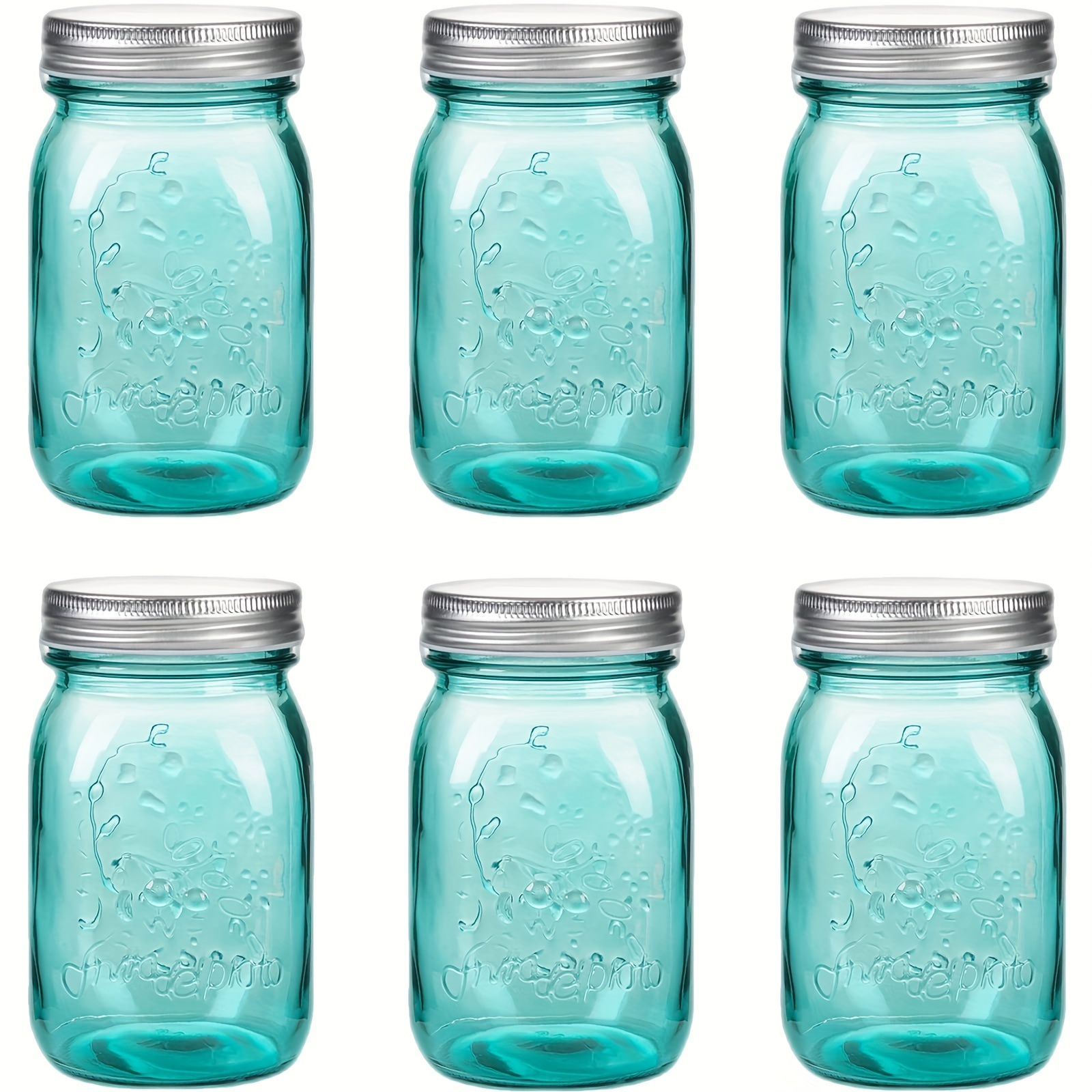 TEMU 16 Oz Teal Mason Jars With Lids, Regular Mouth Canning Jar, 6 Pack Multifunction Glass Container, For Storage, Canning, Pickling, Preserving,