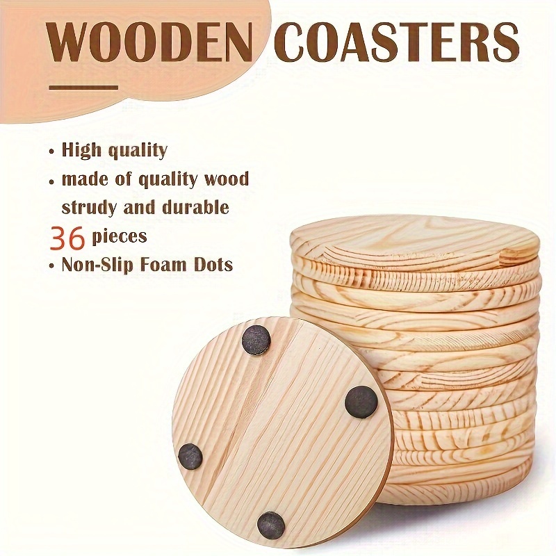 36pcs Creative Wooden Heat-resistant Coasters, Round Household Coasters