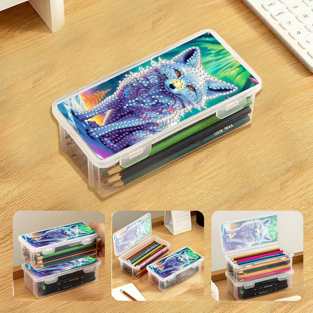 TEMU Diy Diamond Painting Large Capacity Storage Box With - Transparent Pp Organizer For Pencils, Crayons, Watercolor Pens, Colored Pencils, ,