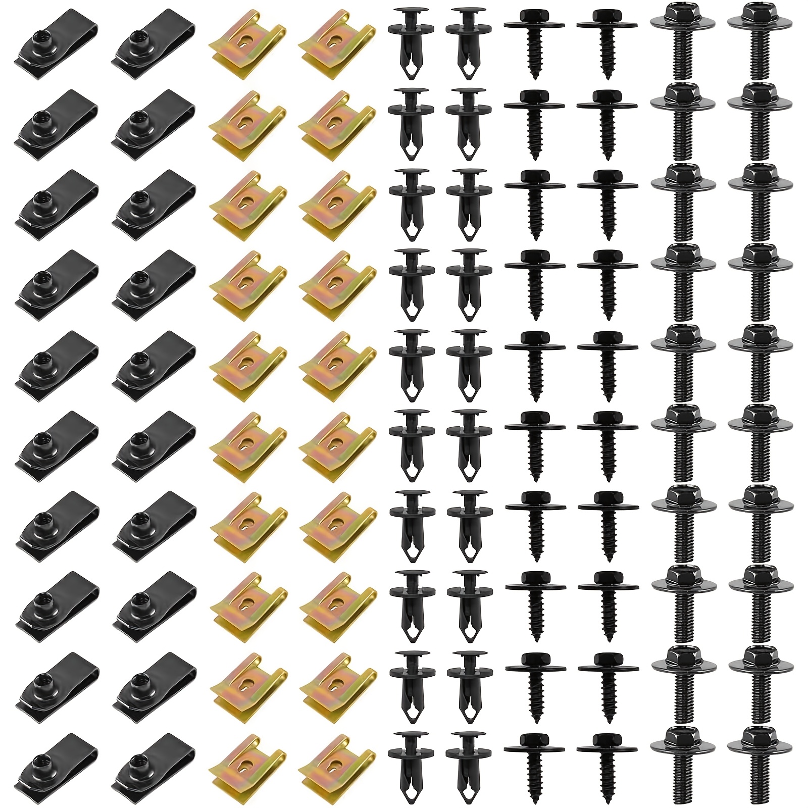 105pcs Car Body Fastening Kit, M6 Hood Rivets, Clamps, Rust-proof Metal U-shaped Fasteners, Suitable For Fastening Car Models, Car Repairs, Vehicle Fastening, Heavy-duty Bolts, Precision Fasteners