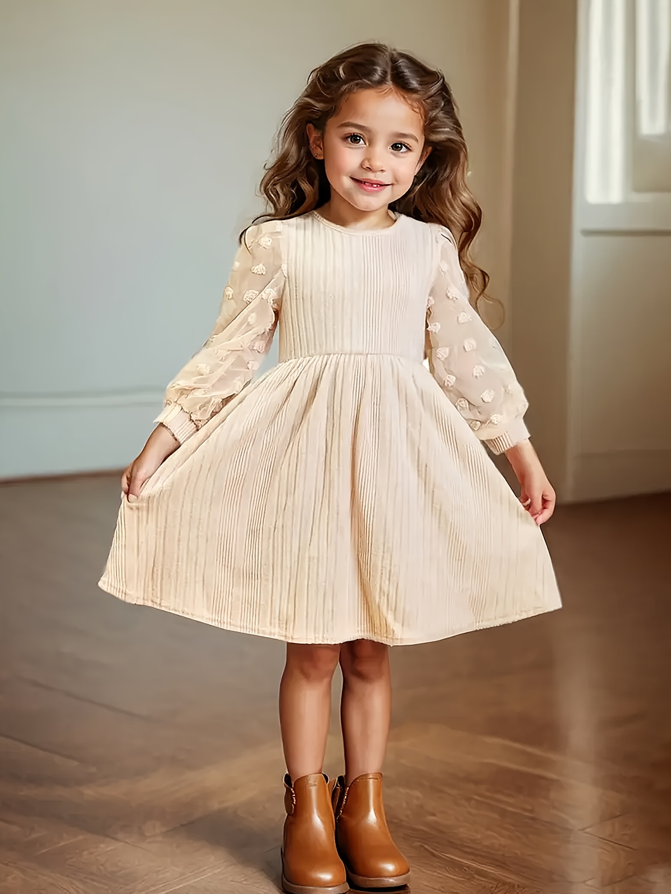 green emerald velvet dress Girls Long Sleeved Hand Smocked Blue Floral Fall Dress in Pima Cotton main image 0
