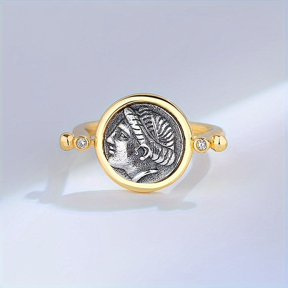 Vintage S925 Silver Double Sided Rotatable Ring with Zirconia April Birthstone