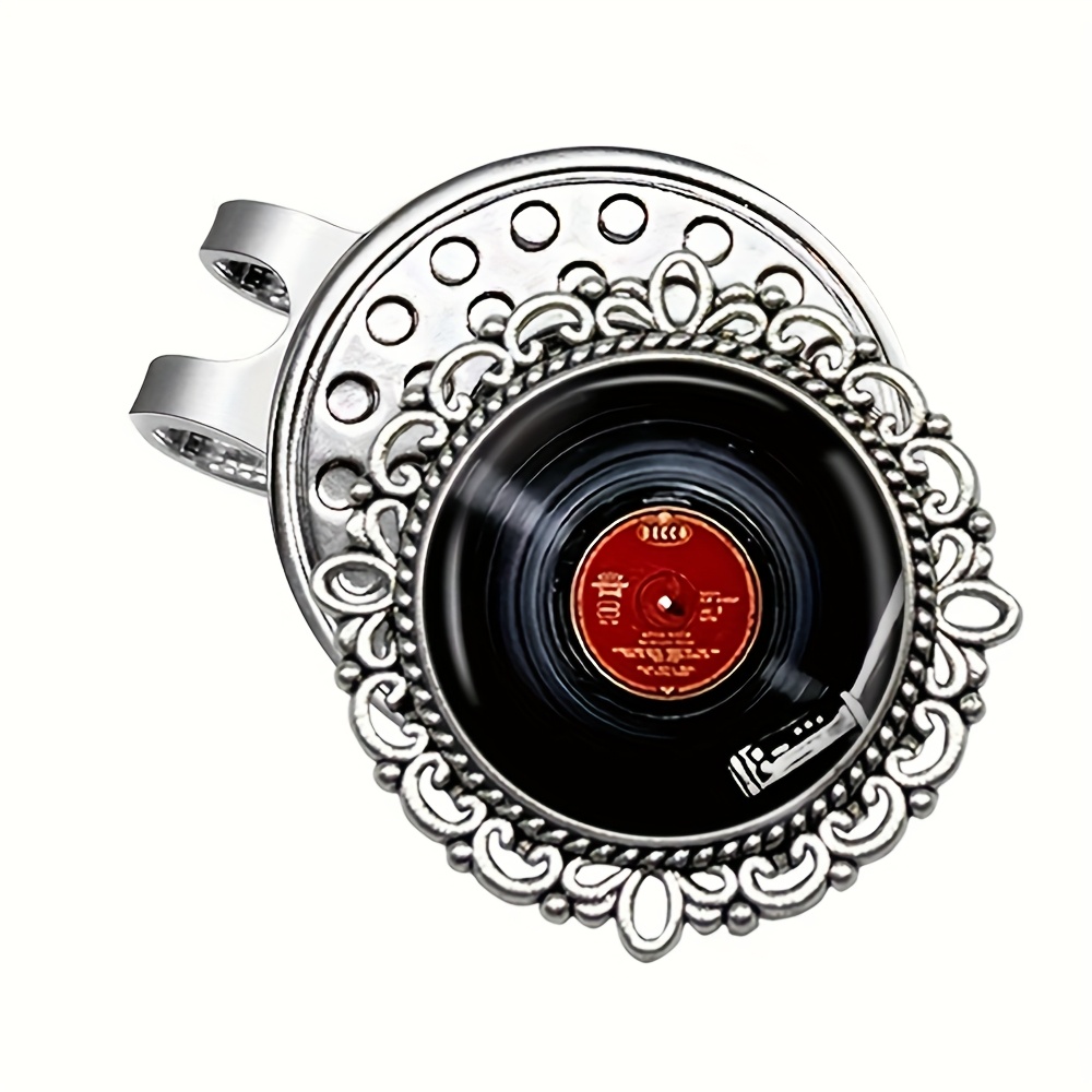 TEMU Clip Marqueur de Magnétique au Design Vinyle Rétro avec Motif Chapeau en Fer et Verre & Fleurs - Fixation Facile pour Golfeurs, Cadeau Élégant