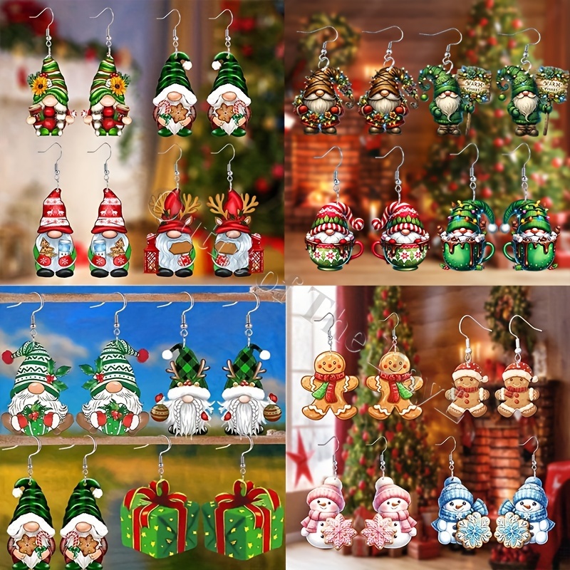 

4 Christmas Drop & Set, Dwarf, Snowman, Man Pendant , No Plating, Steel Ear , Accessories, , Suitable