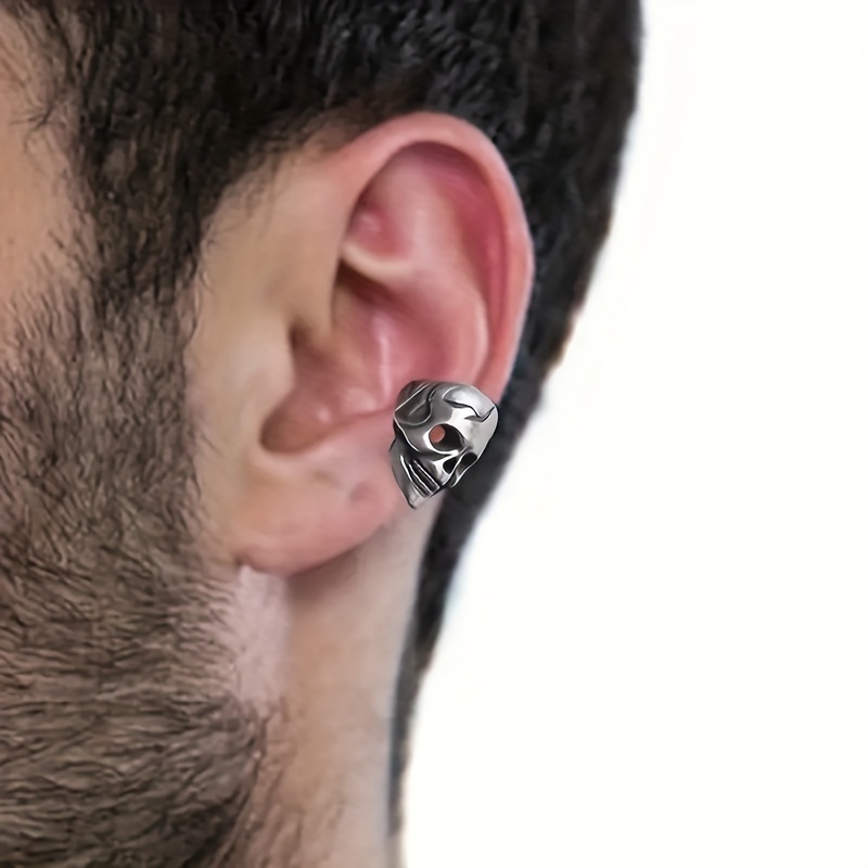 

Boucle d'oreille tendance pour homme avec crâne, bijou d'oreille punk, sans perçage