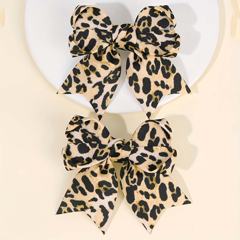 TEMU 2pcs Leopard Print Bow Hair Clips For Women Mini Leopard Print Bow Hair Barrettes Hand Knotted Bow Hairpins Hair Additions For , Gifts