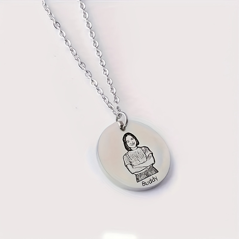 E-shop Individuell Gravierte Foto-Halskette - Personalisierter Edelstahl-Porträt-Anhänger, Elegantes & Niedliches Design, Hochwertiger Langlebiger