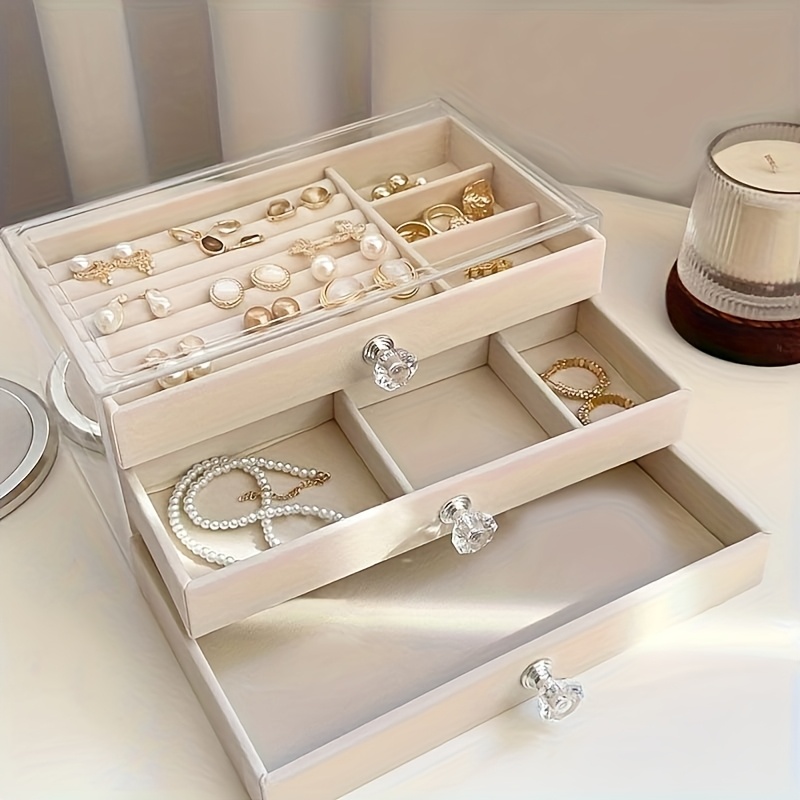 large capacity jewelry organizer box with drawers -   storage case, multi-compartment organizer for rings, earrings, necklaces, bracelets - perfect gift for women, valentine s day, mother s day, birthday - desktop vanity organizer with drawer storage, jewelry box, bohemian style, durable plastic, ring holder, stylish case, sturdy construction,   Product details 4