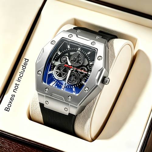 womens tonneau quartz watch silvery tone case with black silicone strap casual sports wrist watch unisex watch
