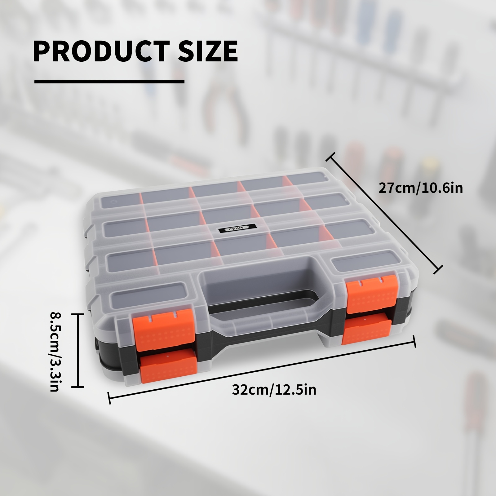 E-shop AIRJA Werkzeug Organizer Box mit 34 Fächern | Kleinteile Aufbewahrungsbox mit herausnehmbaren Kunststofftrennwänden für Schrauben, Muttern,