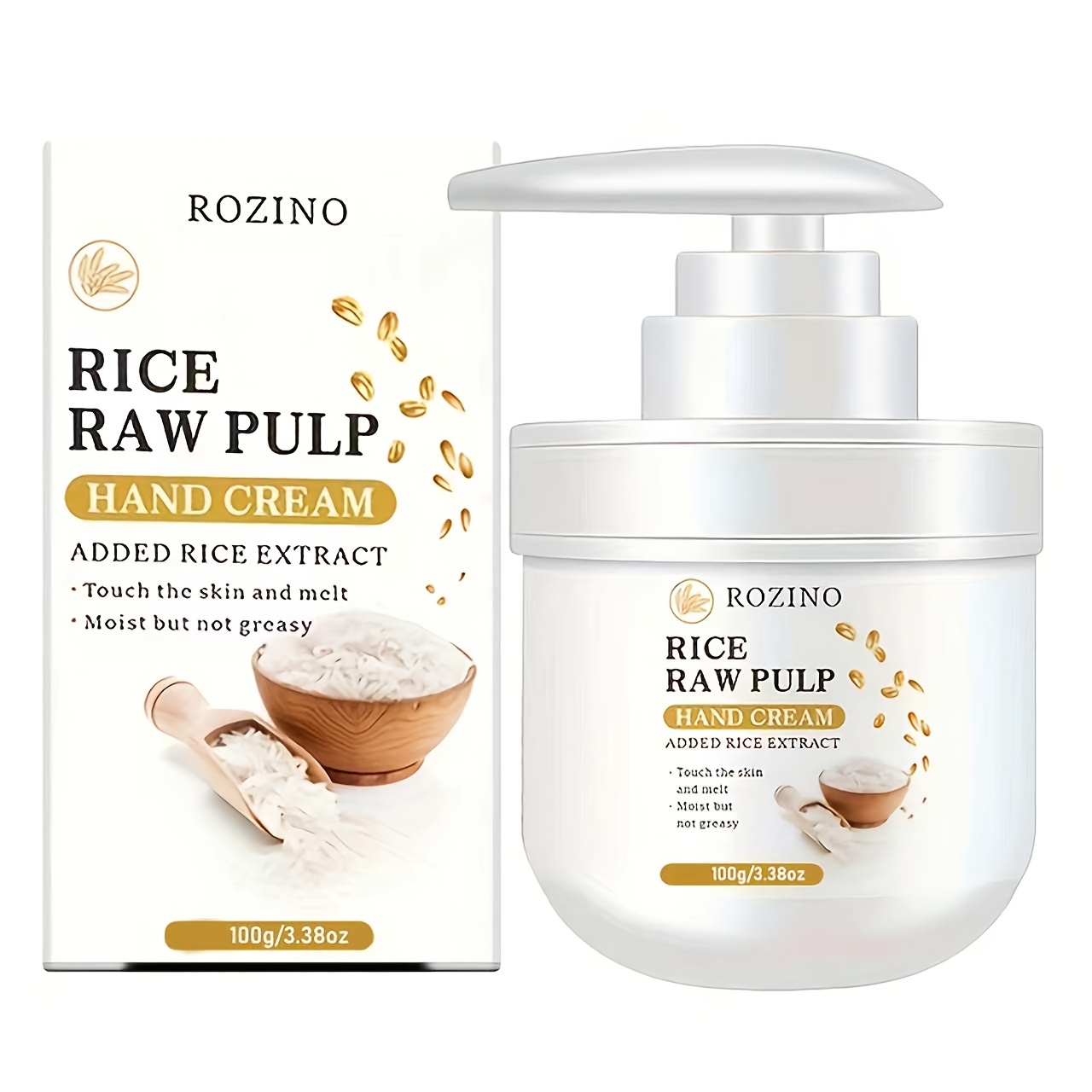 Image of Rozino Rice Hand Cream With Rice Extract & Glycerin - Hypoallergenic Deep Moisturizing Lotion For Dry, Cracked Light Beige - Soothes & Hydrates All Light Beige Types