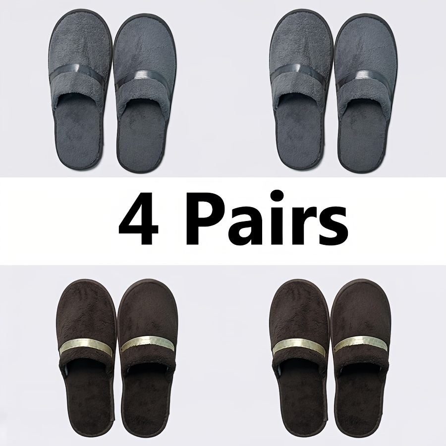 Affordable 4-pair Pack Disposable Bow-bottom Thickened Coral Fleece Slippers For Hotel, Travel, Guests, Camping, And Parties