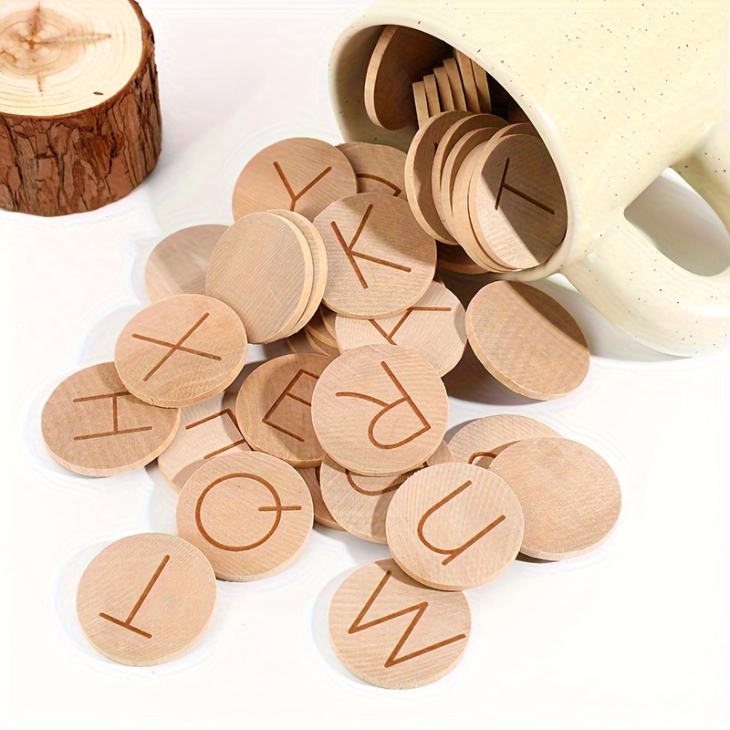 

Alphabet & Number Discs - 1" & 1.5" Round Wooden Slices For Diy Crafts, Art Projects - Khaki Color, 62/110pcs