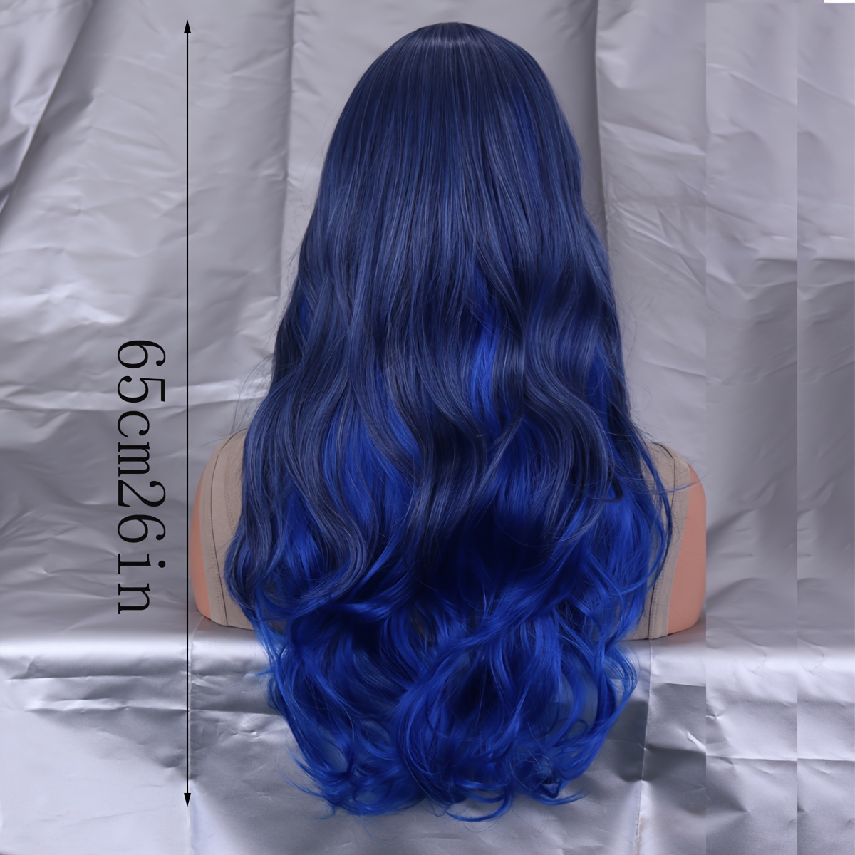 A Royal Blue Wavy Wig Women Curls A Middle Part Made Heat