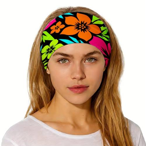 item picture multicolor tropical floral headband with cross design elastic suitable for running cycling beach machine washable hair for warm versatile outdoor for travel casual wear 2d flat