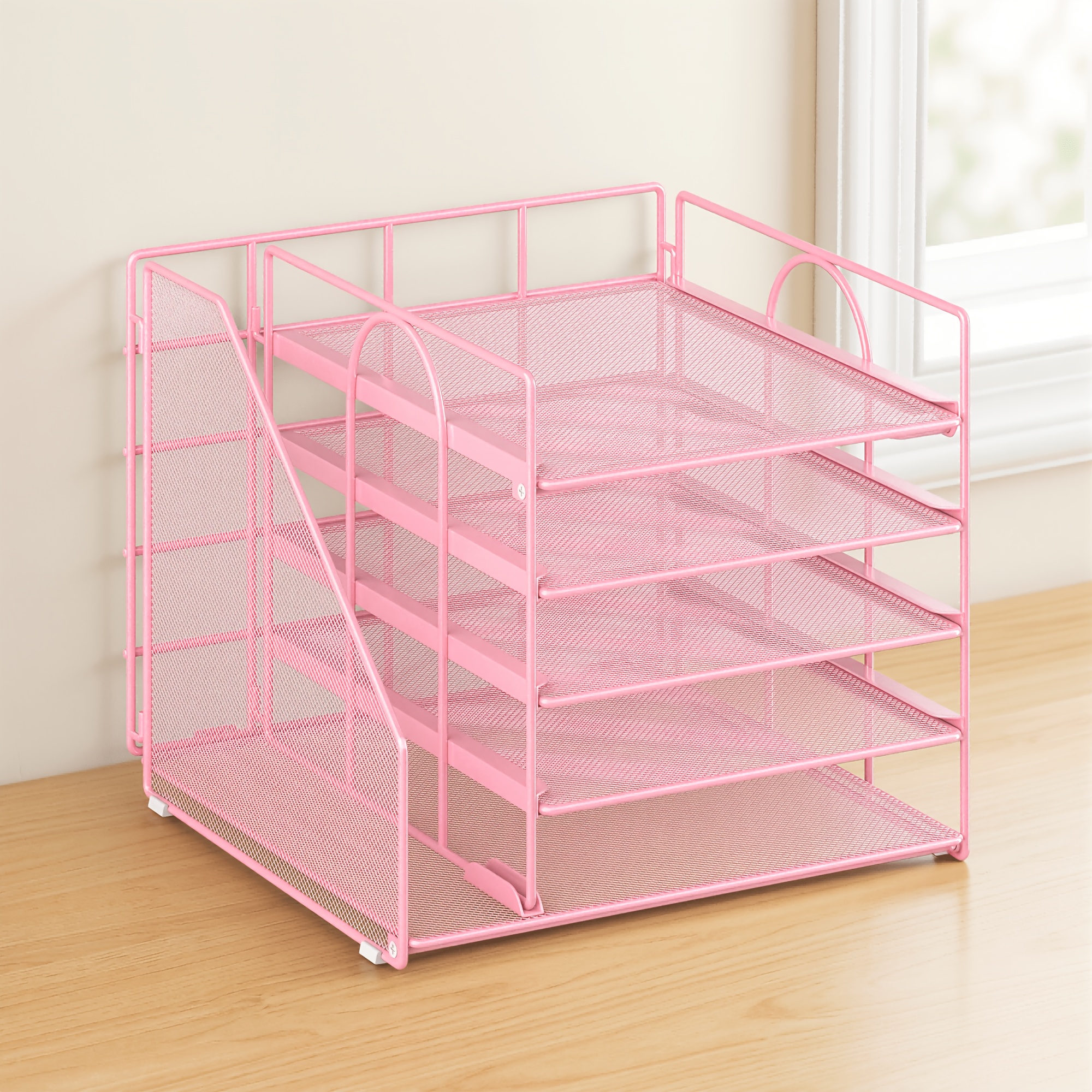 TEMU 2-in-1 Office File Storage Rack, Desk Organizers & Vertical File Holder, 5-tier Mesh Paper Letter Tray Organizer For Office Supplies, Heavy Duty
