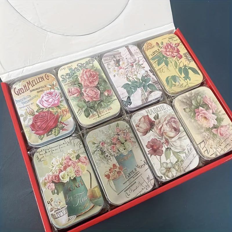 

Vintage Floral Metal Storage Box With Lid - Portable Organizer For Hair Accessories & Rubber Bands, 9.5x6x2.1cm, Utility Hooks