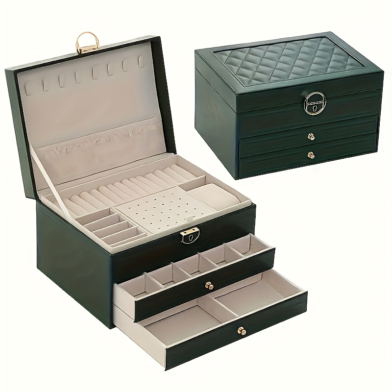 luxurious jewelry organizer box with lock - large capacity   display case for necklaces, earrings bracelets & watches in   leather  . ideal gift or home/salon storage solution, jewelry boxes Product details 0