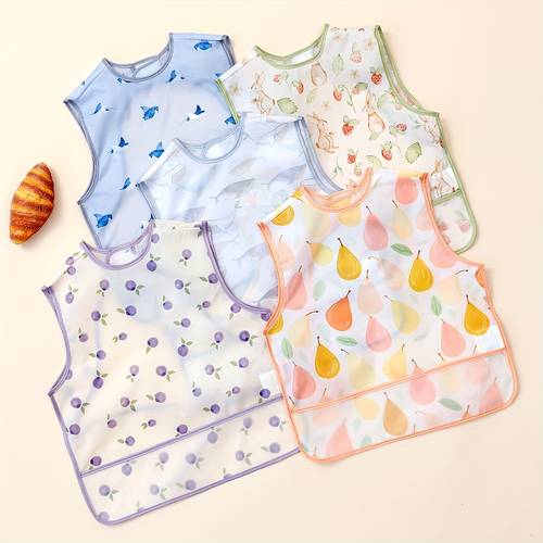 short sleeve bib with hook baby toddler easy to clean sleeved bib for months reusable with pocket
