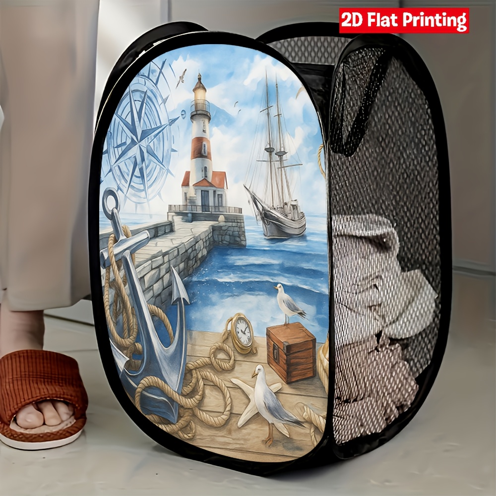 TEMU 1 panier à linge sur le thème avec un phare et un design de , idéal pour un rangement dans ou votre chambre à coucher