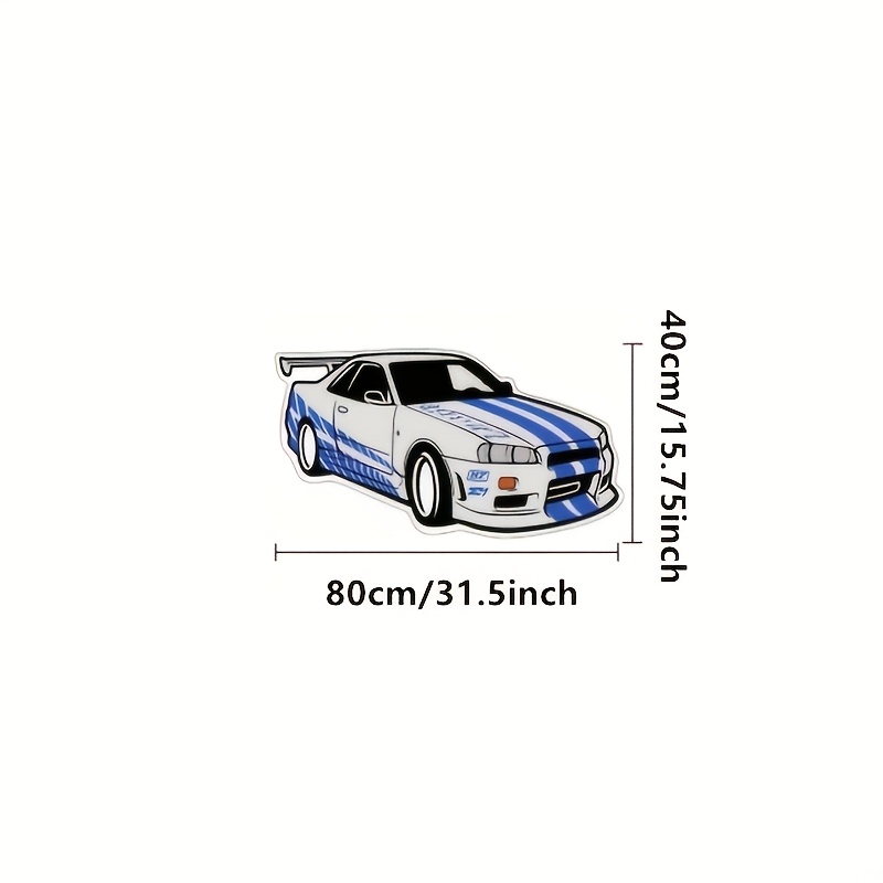 TEMU 850 Velvet Sports Car Shaped Irregular Shag Long Strip Carpet, Classic Japanese Modified Racing Car Print Mat, Decorative Rug, Suitable For