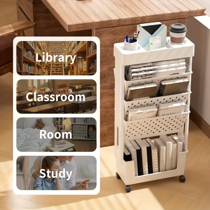 5-Layer Rolling Book Storage Box, Desktop Hanging Organizer