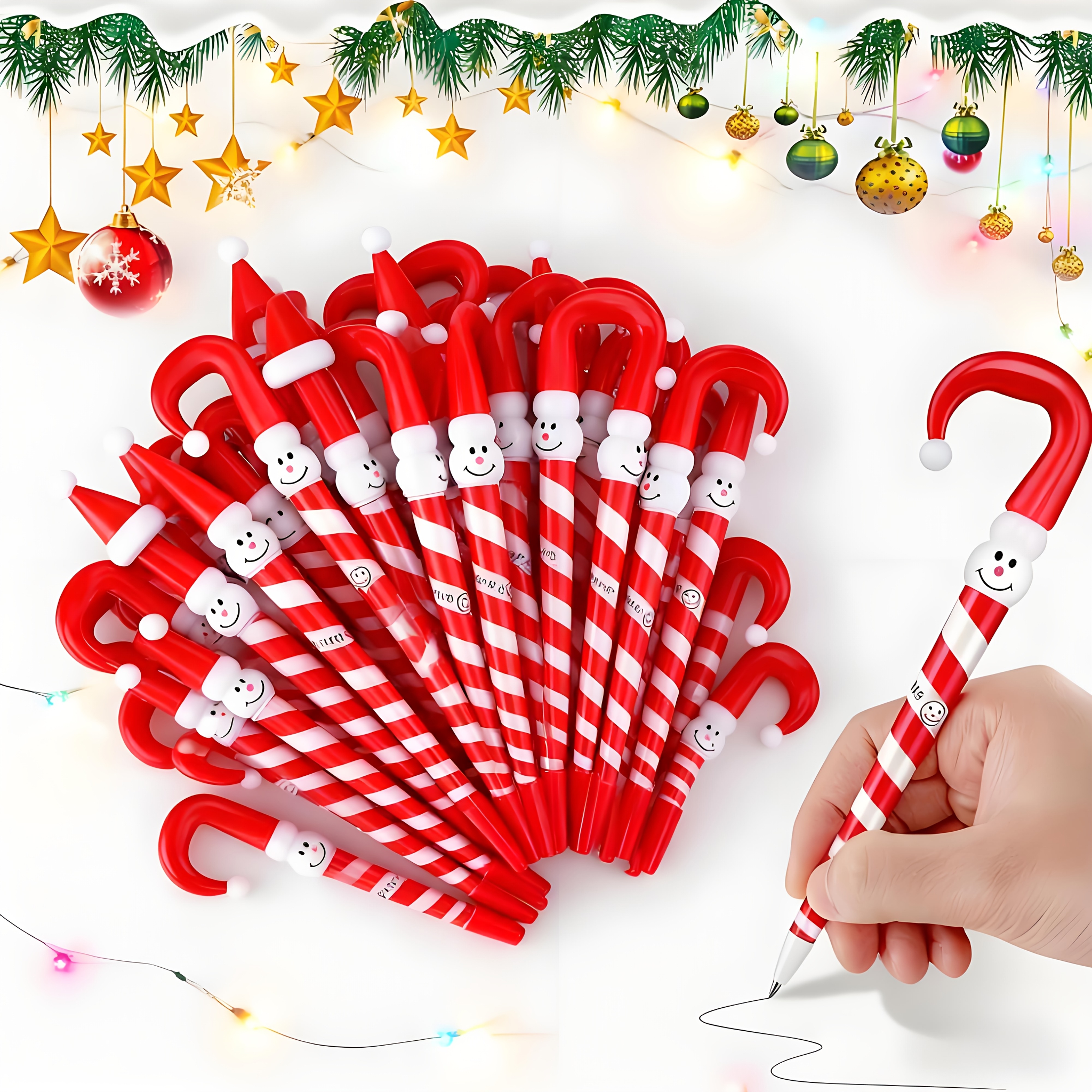 TEMU Penne di Natale, 50 penne a natalizie, penne a natalizie, penne a forma di bastoncino di zucchero, penne a retrattili