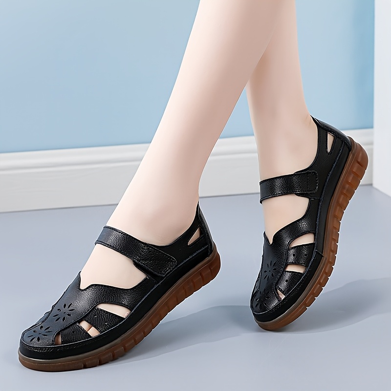 Microfiber Leather Women's Sandals, Comfortable Soft Sole Open-Toe Clogs