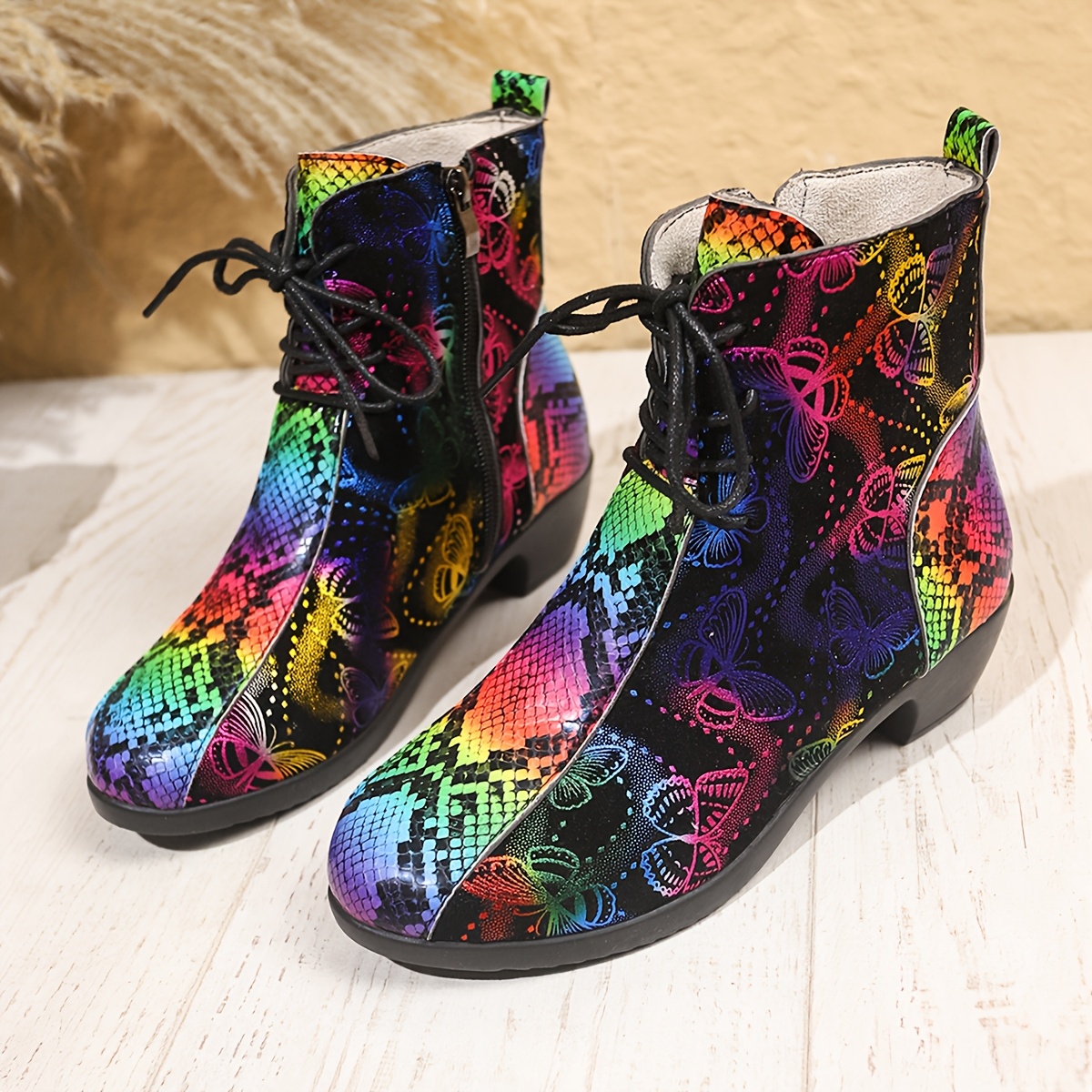 farbenfrohe schlangenleder print knöchelstiefel damen Temu Austria