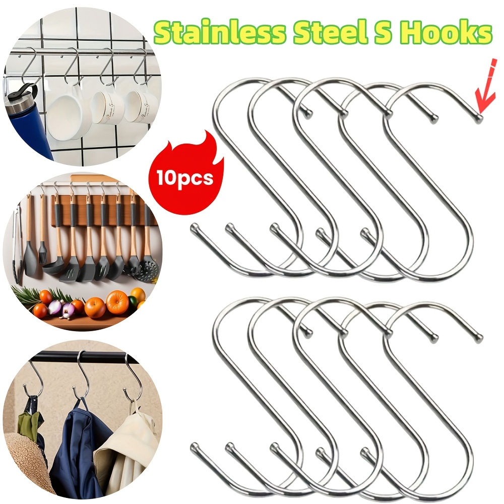 

10pcs Stainless Steel Hooks - Rust-resistant, Organizer For Pots, Pans, Bags & Cups - Ideal For Kitchen, Bathroom & Bedroom Decor