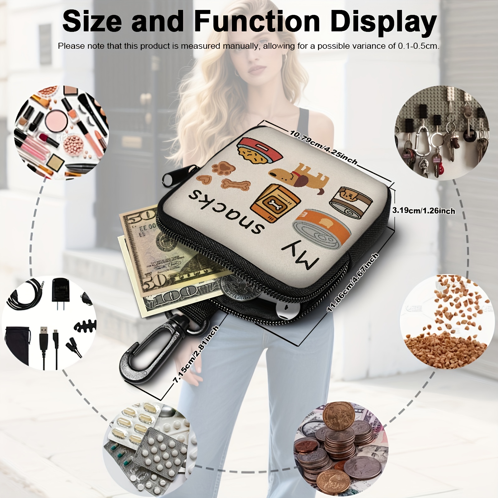 TEMU 1pc Dog Print Dog Treat Bag, Pet Training Set With Hook And Zipper - Pet Waste Bags, Puppy Pet Training Walking Bag