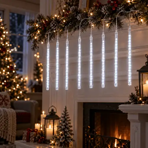*. Weihnachts-Meteoritenregen Lichter, USB Eisstreifen Lichterkette, 192 LEDs, Party Dekorationslichter, Feiertags-Party * Terrasse Garten Baum Dach Dekoration, Weihnachten Halloween Neujahr