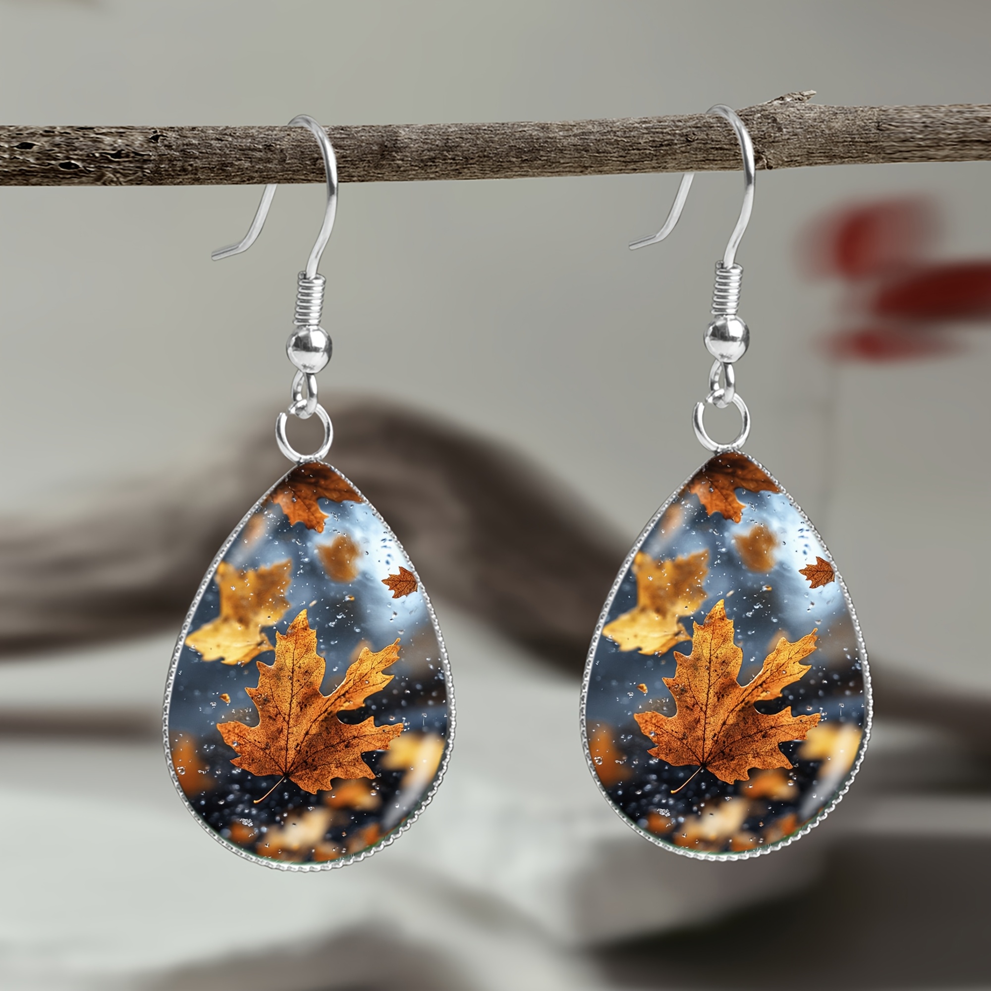 TEMU 1 Paire de boucles d'oreilles en acier inoxydable à motif de feuilles d'érable d'automne, naturel pour hommes et femmes, bijoux à , en vacances