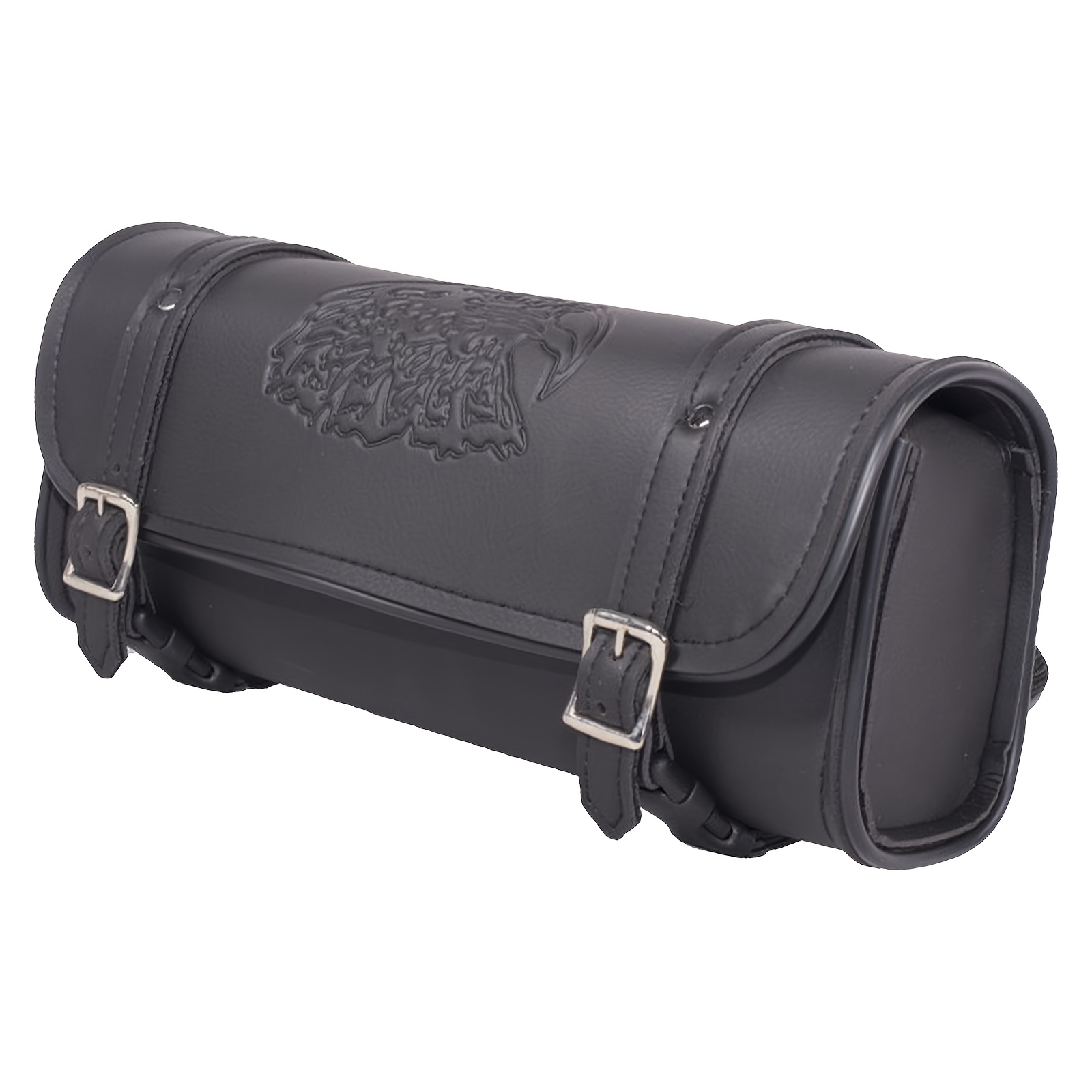 10" Black Eagle Design Motorcycle Saddlebag - Pvc Handlebar Storage Bag With Adjustable Straps For Gloves, Water Bottles, Tools & Essentials