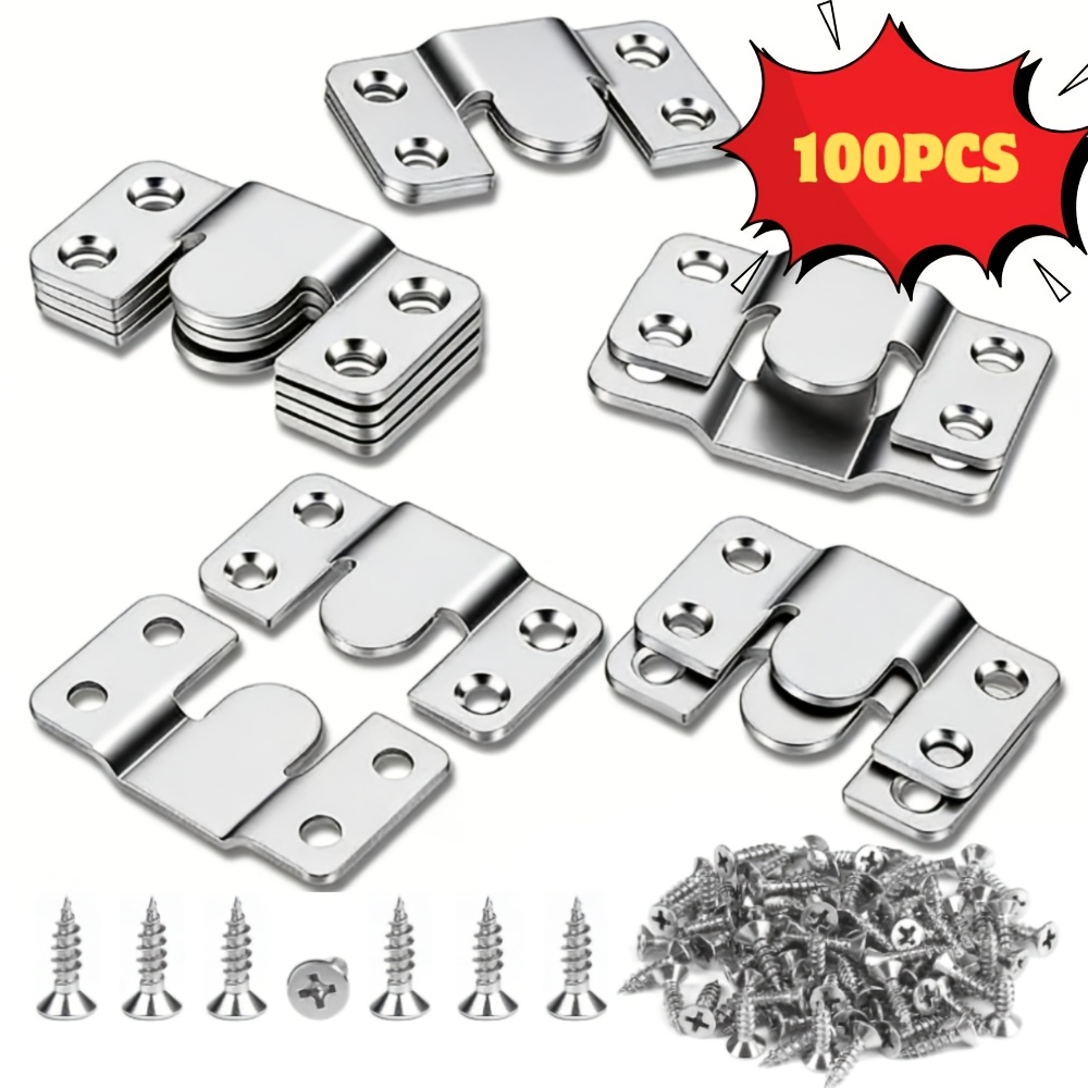 TEMU 100pcs(20 Hooks 80 Screws) Heavy Duty Interlocking Brackets, Stainless Steel Flush Mount Hooks, Furniture & Picture Hanging Hardware For Wall